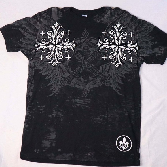Xtreme Couture T Shirt Mens XL Black Graphic Print Cross Fleur Burnout - Picture 1 of 9